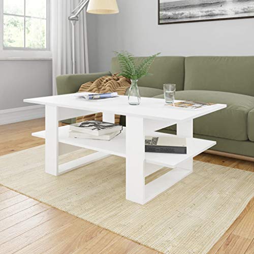 Mesa de centro de aglomerado blanco resistente de 110x55x42 cm moderna 3