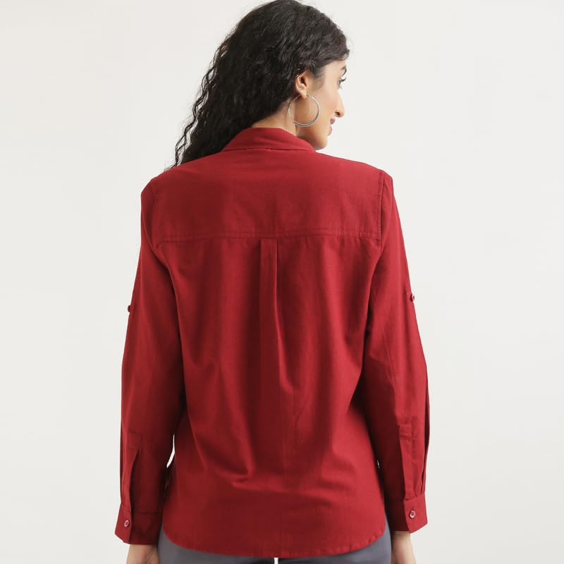 Image of SAADAA Airy Linen Shirt | Solid Regular Fit Casual Shirts Stylish for Women