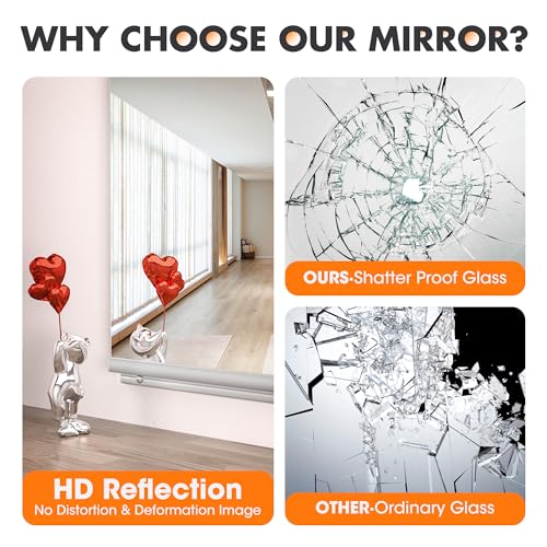 Hasipu Home Gym Mirror 48\" x24(Each)-2 PCS Large Full Body Mirror for Yoga, Large Wall Mirror Full Length for Fitness, Garage, Dance Studio, 0.16in Tempered Glass Frameless Mirror-UL - Thumbnail 6