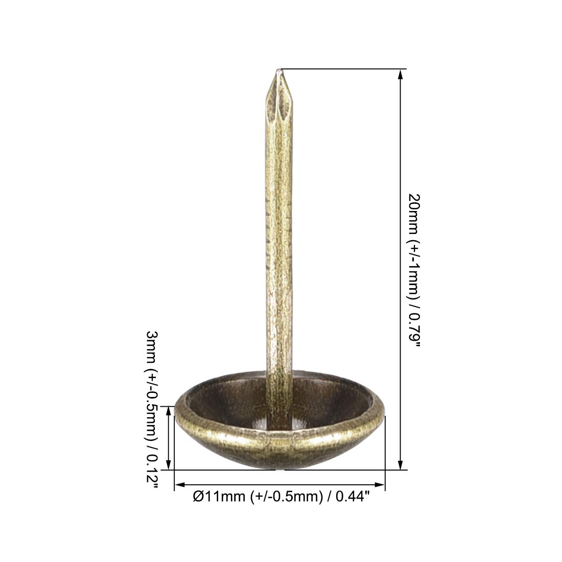 sourcing map 80Stk.Polsternagel 11mm Durchmesser 20mm Runde Reißzwecken Bronze