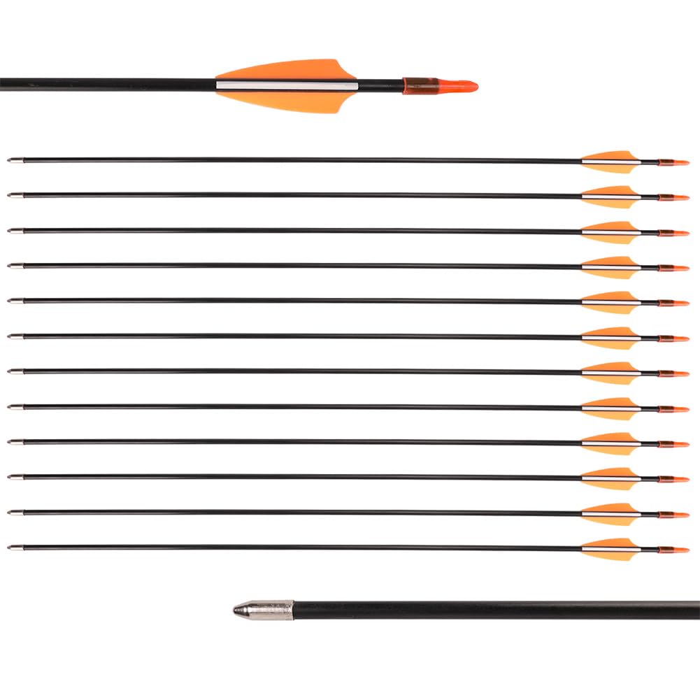 LWANO 28" Fiberglass Arrows - Archery Practice Target Arrows with Blunt Tips Durable Shaft for Youth Kids Children Beginners on Recurve&Long Bows(Pack of 12)
