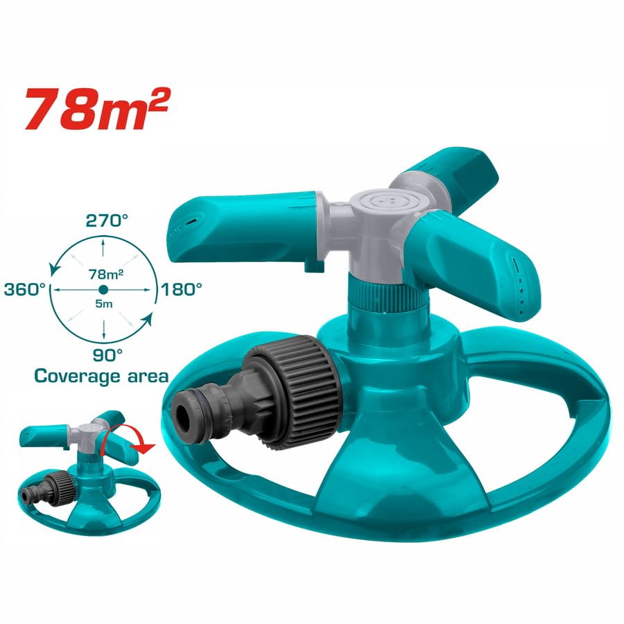 Image of Total 3 Arm Rotary Lawn Sprinkler, Adjustable 360 Garden Water Sprinkler with Wide Coverage, Water Sprayer for Lawn, Yard, Garden, Plant Irrigation & Outdoor Play