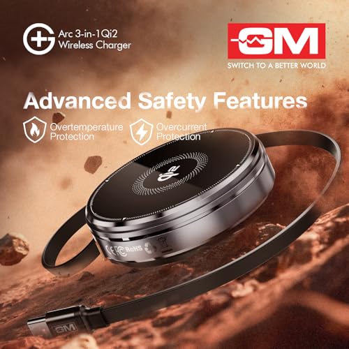 Image of GM G+ Arc Wireless Charger |15W Fast Charging for iPhone 12 /13 /14 /15 /16 /17, AirPods Pro /3 /2, All Apple Watch Series,Advanced Qi2 Chipset | 90cm Built-in Retractable Cable | Pocket-Friendly Stand