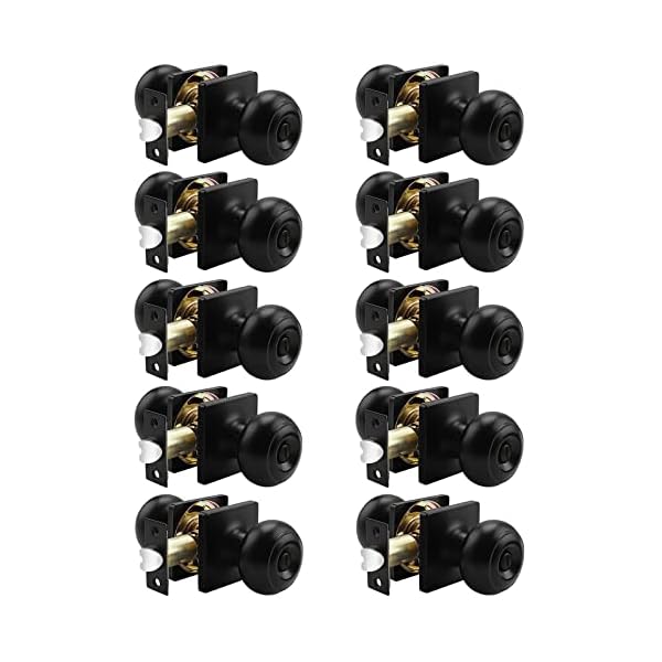 Probrico Colonial Privacy Door Knobs with Square Rosette, Black Interior Bath/Bed Door Locks, 10 Pack