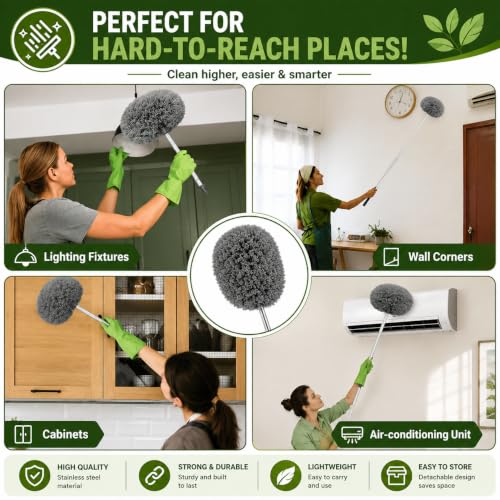 Image of Fan Cleaner Brush with Long Rod Flexible Fan Cleaning Mop Microfiber Dust Cleaner Foldable Duster for Home Cleaning (Fan Cleaning Mop)