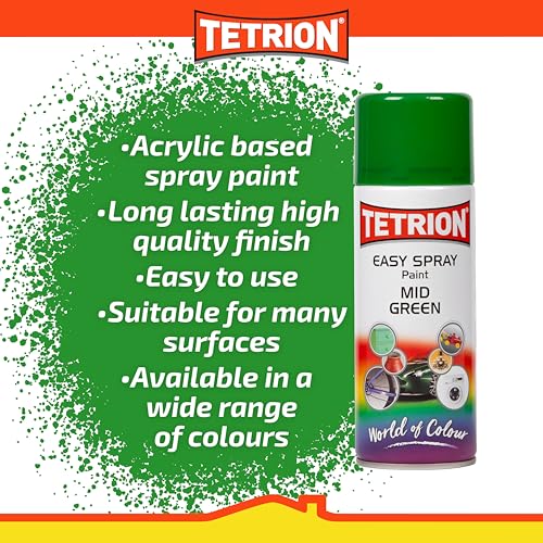 Image of Tetrion Easy Spray Paint - Mid Green 400ml (Pack of 6) - All-Purpose Fast Drying Acrylic Spray for Wood, Metal, Plastic, Ceramic & More, Smooth Base Coat - Indoor & Outdoor Use, 13.5 Oz