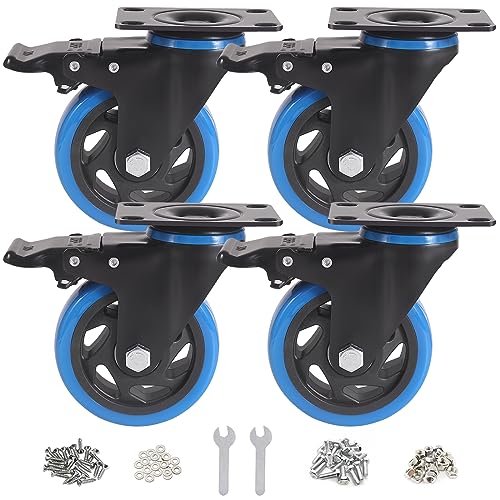 BAOLIHUI 100mm Heavy Duty Blue Swivel Casters Set