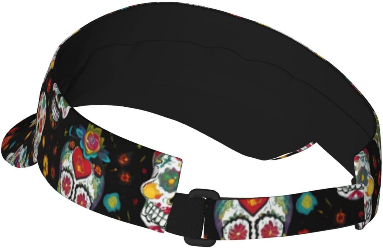 Skulls Print Sun Visor Hats for Women Men Adjustable Sports Golf Running Sun Caps Black