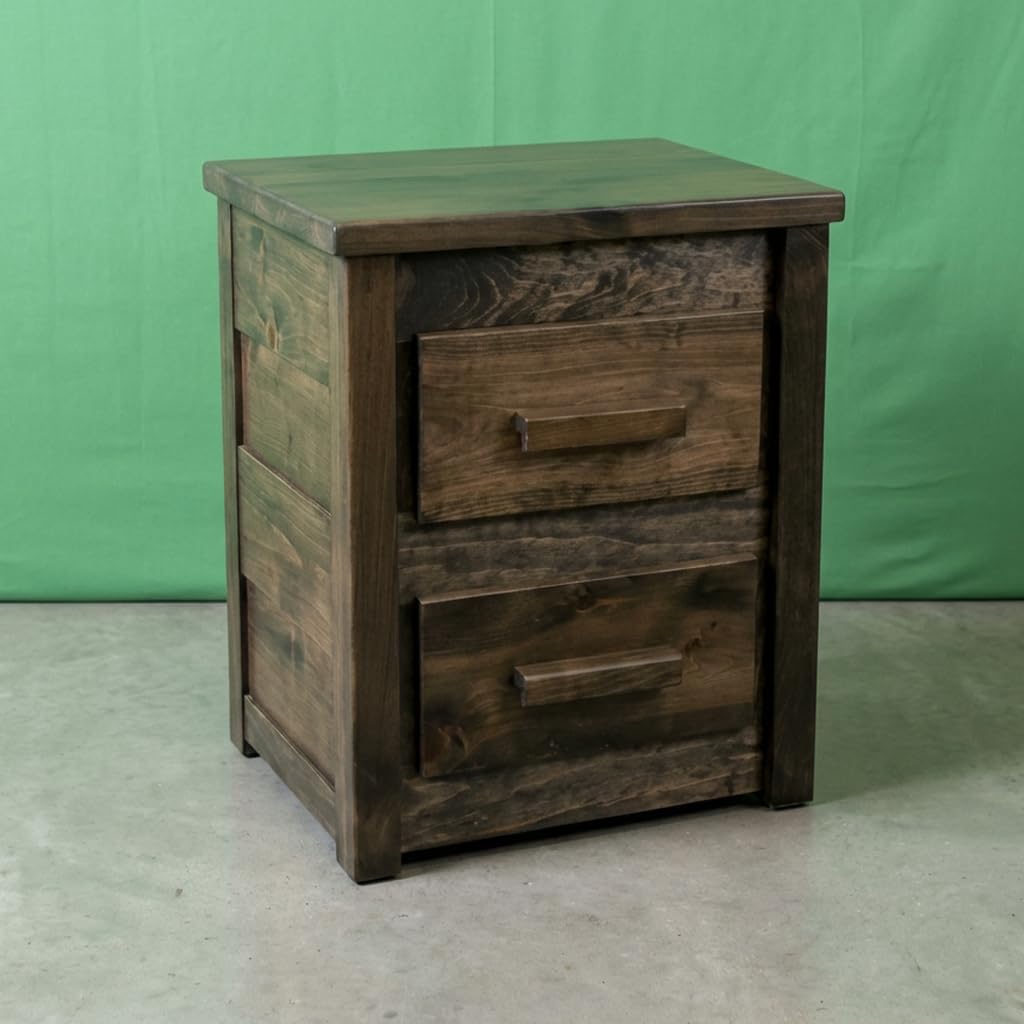 Farmhouse Wood Nightstand, 2 Drawer - Bedside Table – Rustic, Dovetail, Dark Brown, Solid Wood, Amish Handcrafted in USA