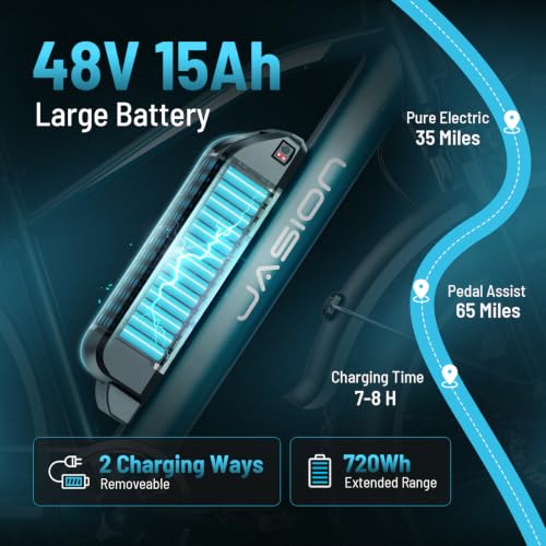 Image of Jasion EB5 MAX Electric Bike for Adults with 2000W Peak Motor, 48V 15Ah (720Wh) Battery Electric Mountain Bike, 26'' x 4'' Fat Tire Ebike, 28+MPH Speed, Cruise Control, with Fenders, Rear Rack