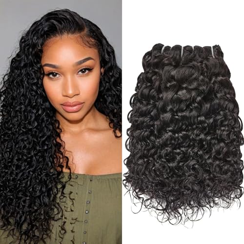 Wequeen 16A Water Wave Human Hair Bundles 16 18 20 Inch 100% Unprocessed Brazilian Virgin Hair Quick Weave Bundles Human Hair Extensions Real Human Hair, Natural Black