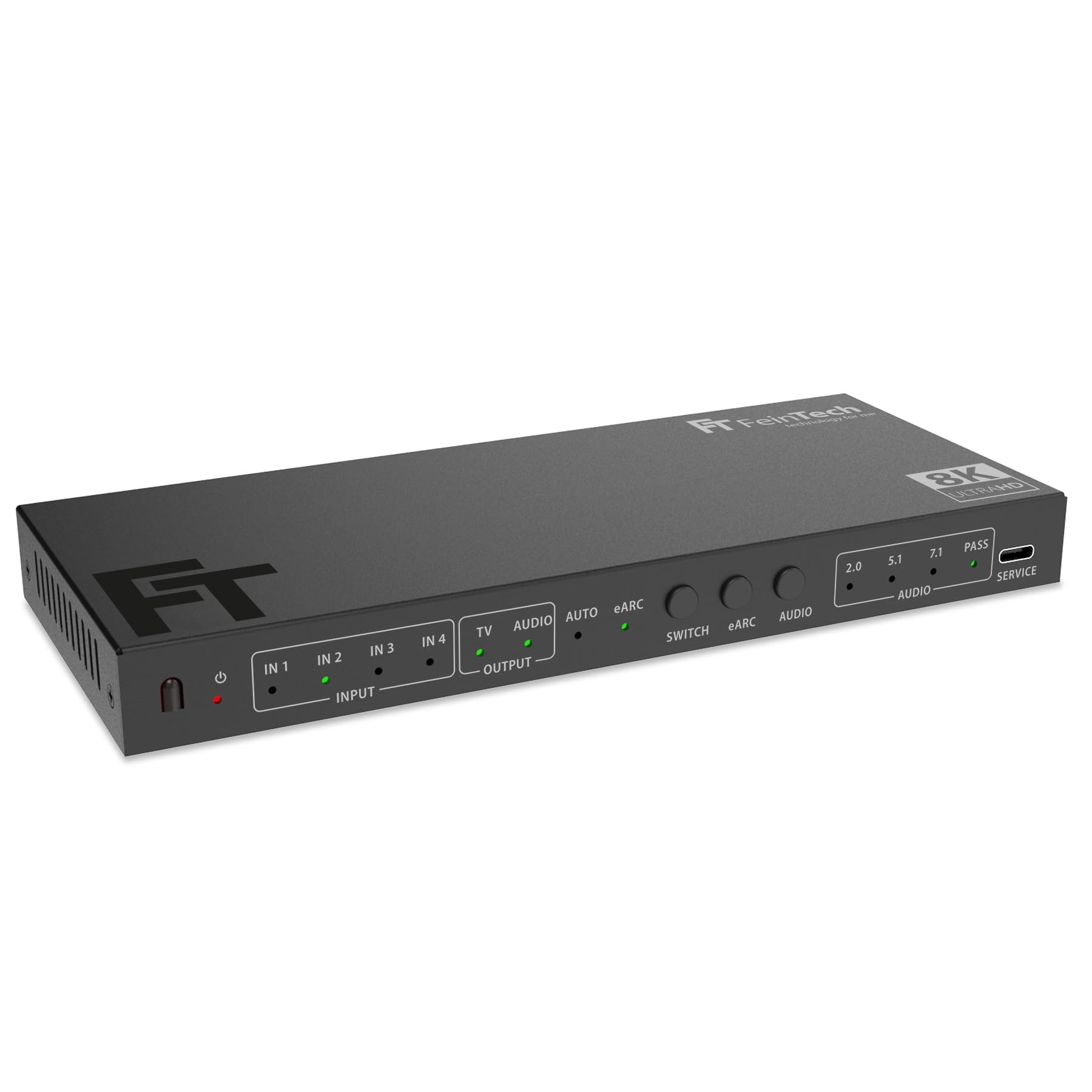 FeinTech SW411 Commutateur HDMI 2.1 4 en 1 avec extracteur audio pour systèmes audio avec entrée HDMI, Toslink et AUX, prend en charge 4 K 120 Hz et 8 K