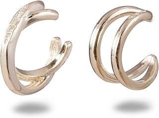 2 PCS Ear Cuffs 14k Gold Plated Cubic Zirconia CZ Non Piecing Ear Small Hoop Huggies Clip on Cuff Wrap Earrings Fake Helix Cartilage Earrings for Women and Girls Hypoallergenic