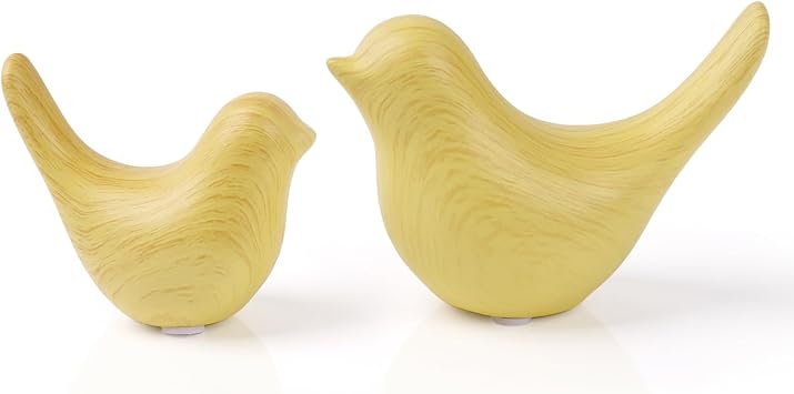 2 Pcs Ceramic Small Bird Figurines Modern Animal Statues for Home Room Decor and Bedroom Decor and Bookshelf Display Light Wood Grain