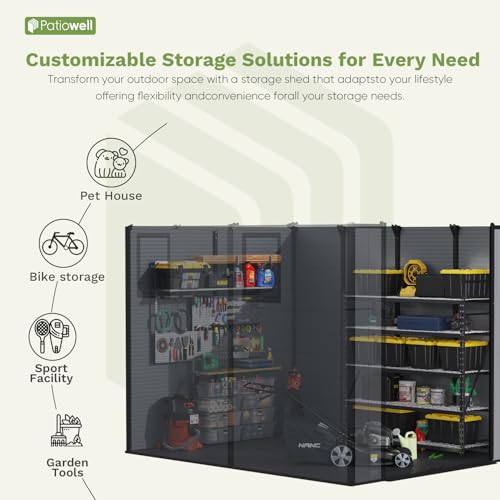 Image of Patiowell 6 x 8 FT Plastic Outdoor Storage Shed with Floor, Weatherproof Resin Tool Shed, Lockable Door & 2 Windows, Easy Assembly for Garden, Backyard, Lawn Equipment (Dark Grey)