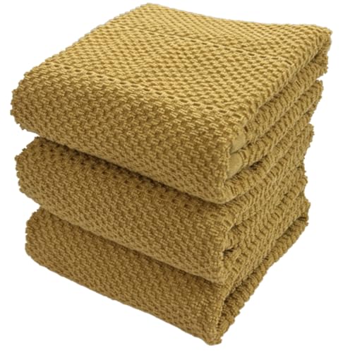 Gold Yellow Textured Cotton Dish Towels Set of 3