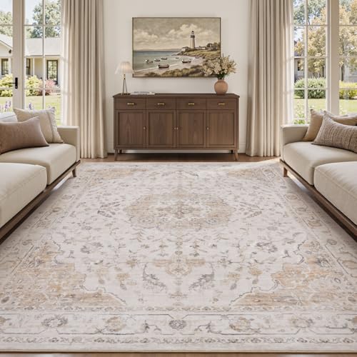 PADOOR 6X9 Area Rug,Rugs for Living Room,Soft Beige Rugs for Bedroom,Machine Washable Rug Non Slip Carpet for Dining Room Living Room Bedside Office