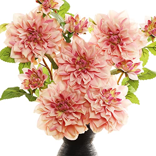 GLSATEMAN Silk Dahlia Artificial Flowers 24 Inch Long Stem - 5 Pack Fake Flowers for Wedding Bouquets Home Decor Spring Easter Flowers Table Arrangements-Faux Dahlia Floral (Pink1)
