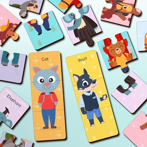 Image of Lefan Wooden Jigsaw Puzzle for Kids (Pack of 12 Animals) | Animal Puzzle Learning Toy for Toddlers 3+ Years | Educational Matching Puzzle Board | Eco-Friendly Wooden Toys for Boys & Girls