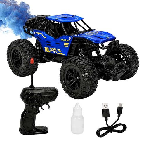 Image of RC Rock Crawler 2WD | Off-Road Monster Truck with Real Smoke Effect, Alloy Body & Rechargeable Battery | Durable Suspension | RC Car for Kids 4+ & Adults | Blue
