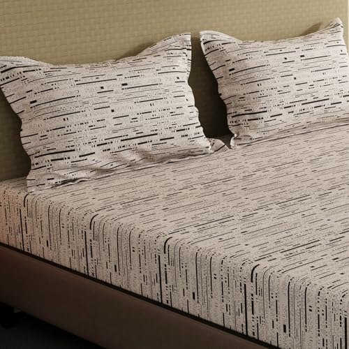 Image of Layers 100% Cotton Bedsheet for King Size Bed | Lumina Floret Collection | 144 TC Soft & Breathable | Printed with 2 Pillow Covers | Wrinkle Free & Colorfast | 3 Piece Bedding Set - White