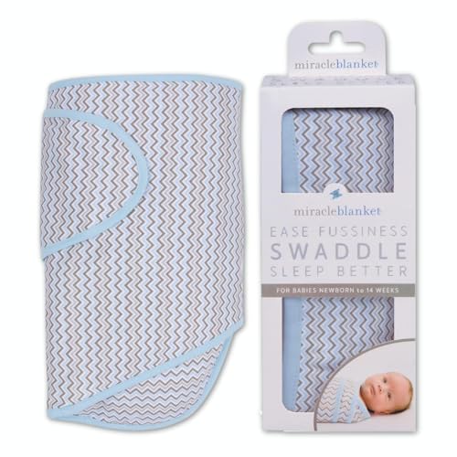 Miracle Blanket Swaddle Wrap - Boy, Girl, or Neutral Receiving Baby Blanket - Soft, Wearable Sleep Sack Essential for Newborns and Infants (Blue & Gray Chevron)