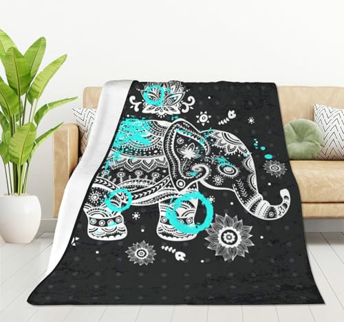 HGOD DESIGNS Couverture polaire éléphant animal 100 x 130 cm Lotus ethnique éléphant couverture en peluche pour homme et femme