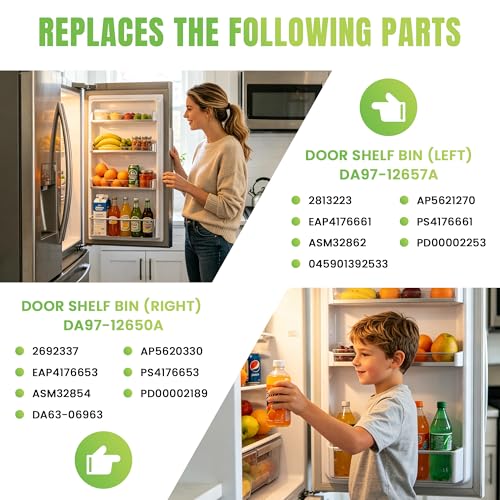 Image of AMI PARTS DA97-12650A(RIGHT) & DA97-12657A(LEFT) Refrigerator Door Shelf | Fit for Refrigerator Parts RF260BEAESR RF261BEAESR RF261BEAESP RF260BEAEWW with 2 Egg Trays