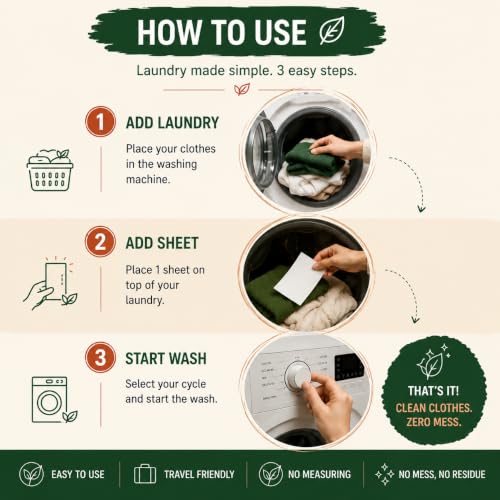 Image of 5 Enzyme-Powered Laundry Detergent Sheets with Built-in Fabric Softener 30 Sheets,60 Washes|Ecofriendly Alternative to Pods, Liquid, Powder Detergent| Works in Top & Front Load & Bucket Wash