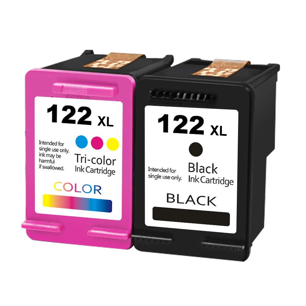 Remanufactured 122XL Ink Cartridges Combo Pack 1 Black 1 Tri-Color Replacement Ink Cartridges for HP122 122XL Deskjet 1000 1010 1011 Envy 4500 4501 4502 Officejet 2620 2621 2622 Printer