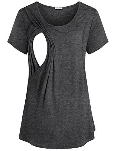 Baikea Feeding Tops for Women, Tiered Short Sleeve Pumping Long Nursing Shirt Grey Large Breastfeeding Tops Sleepwear Soft Cozy Pregnant Clothes Grey M Baikea Feeding Tops for Women, Tiered Short Sleeve Pumping Long Nursing Shirt Grey Large Breastfeeding Tops Sleepwear Soft Cozy Pregnant Clothes Grey M