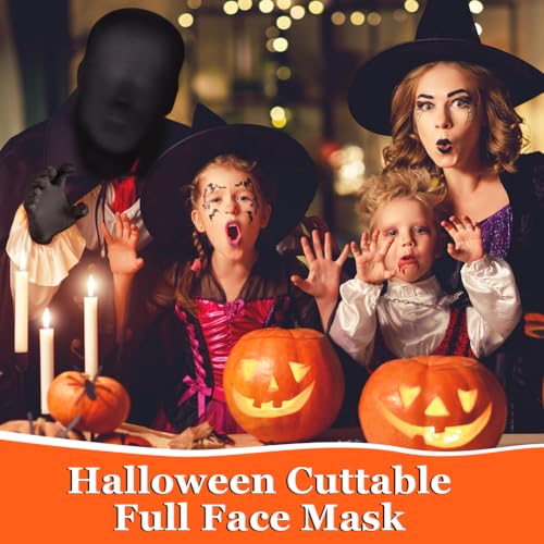 Alaoo Black Full Face Mask Halloween, 4PCS Morph Face Cover with Gloves, Full Head Cover Mask for Cosplay Halloween Dress Up Party Costume Unisex Men Women - Image 6