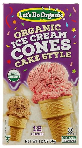 Lets Do Organic Ice Cream Cones - Sugar Cones for Ice Cream, Mini Ice Cream Cones, Ice Cream Cups, Crispy Cones, Mini Cake Cones - 1.2 Oz (Pack of 12)