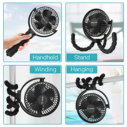 OPOLAR 2020New 5000mAh Rechargeable Battery Powered Clip Fan with Flexible Tripod, Quieter&Stronger Wind, Personal Portable USB Desk Fan for Golf Cart Stroller Car or Outdoor Camping Tent Beach