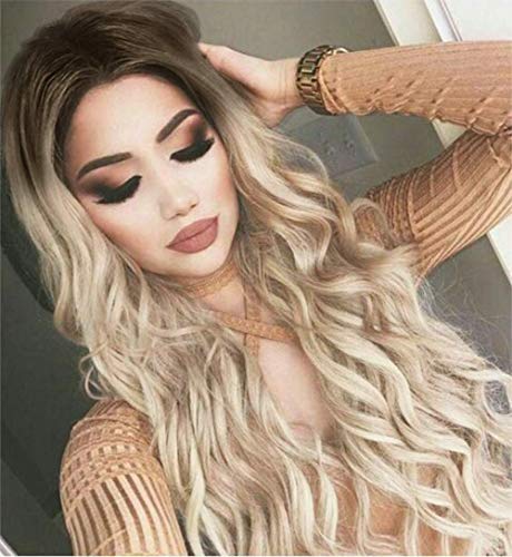 Altaba Long Wavy Wigs Ombre Golden Synthetic Wigs Middle Part Natural Looking Heat Resistant Party Cosplay Full Wig for Women
