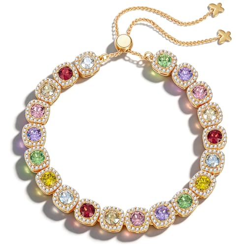 Lucky 7 Blessings Handcrafted Gold Plated Tennis Bracelets for Women Swarovski Crystals Slider Bracelet, Birthday Gifts for Women Anniversary Jewelry Gift Christmas Day Mothers Day Gift for Mom Wife Girlfriend