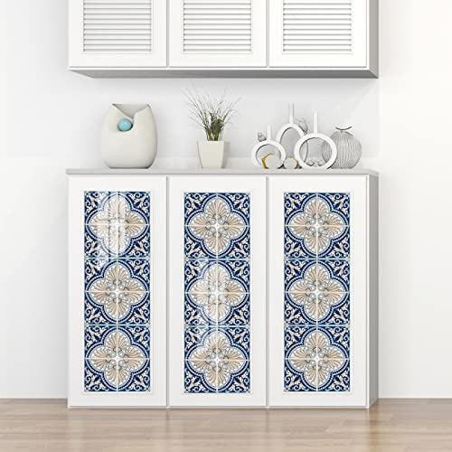 Tile Stickers 15cm x 15cm Navy Blue Flower Kitchen Stick on Tiles Self Adhesive Vinyl Stick on Floor Tiles for Bathroom Waterproof Removable Self Adhesive Floor Tile Peel and Stick 10 Pcs