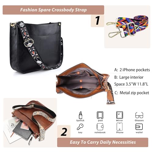 KlaOYer 2 Adjustable Strap Bag,Crossbody Bags Women,Guitar Strap Purse,Vegan Handbags Soft Shoulder Bag For Women3