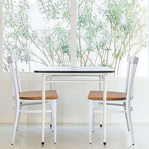 White Dining Room Chairs Set Of 2 -Heavy Duty Dining Chairs Wood Seat And Iron Frame Kitchen Side Chairs For Restaurant Cafe Bistro, Ergonomic Design,Comb Back #TOP6