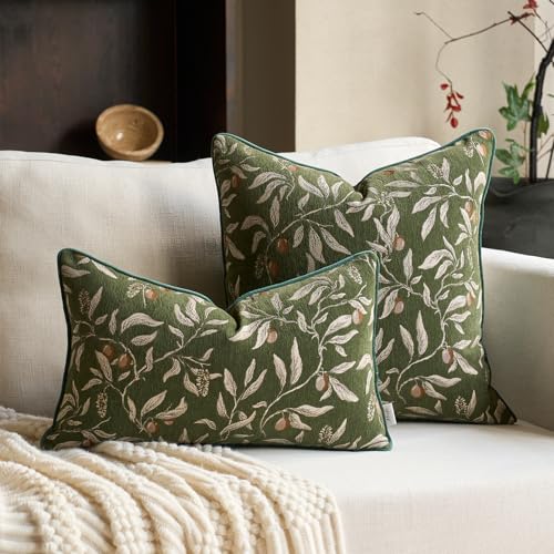 Image of Alerfa Green Floral Throw Pillow Cover 20 x 20 Inch Sqaure Luxury Decorative Pillow Cover for Couch Living Room Bedroom