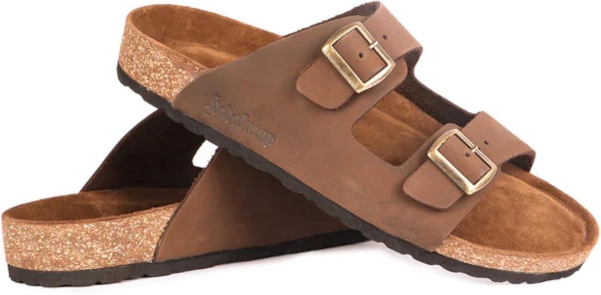 hodalump Sandalen Herren – Hausschuhe/Patschen mit ergonomischer Korksohle – Pantoffeln Rutschfest & bequem, Hauspantoffeln