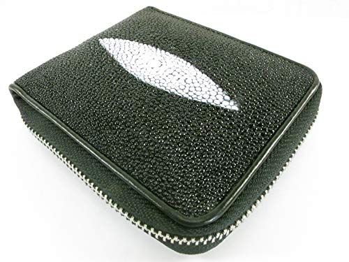 Genuine Stingray Skin Black Leather Bifold Zip Around Closure Wallet Soft