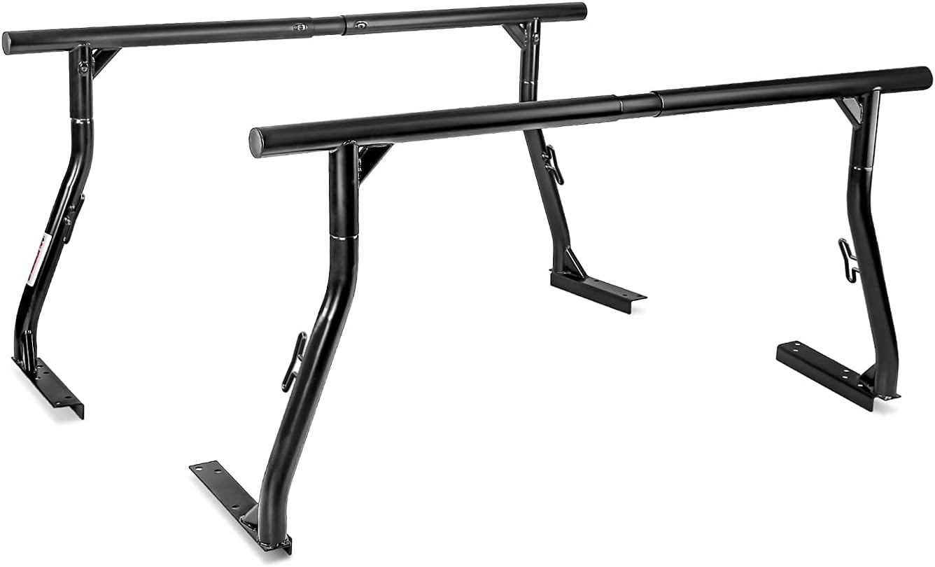AA-Racks 800Ibs Capacity Extendable Steel Pick-Up Truck Ladder Rack Two-bar Set Great for Constructional Use - Matte Black (USPTO Patent Pending)