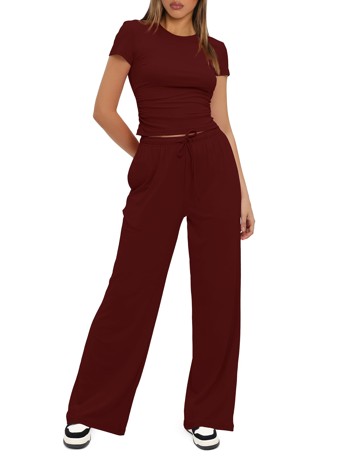 Darong 2-teiliges passendes Outfit für Damen, kurzärmelig, Sommer-Lounge-Set