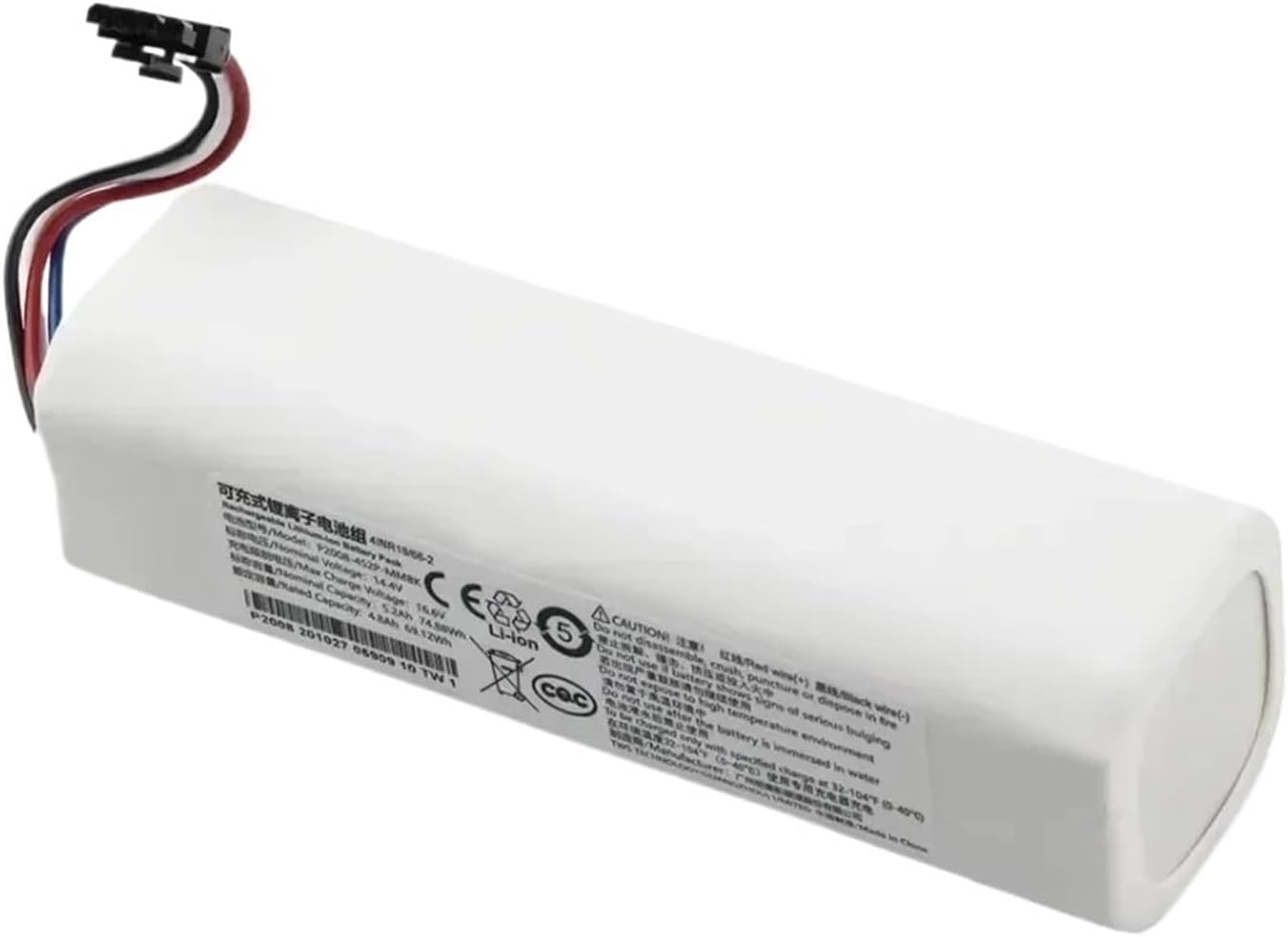 Vacuum Cleaner Replacement Battery 14.4V 5200mAh P2008-4S2P-MMBK,Compatible for Xiaomi Mijia Mi Sweeping Mopping Robot Vacuum Cleaner 1T STYTJ02ZHM(1T 5600mAh)