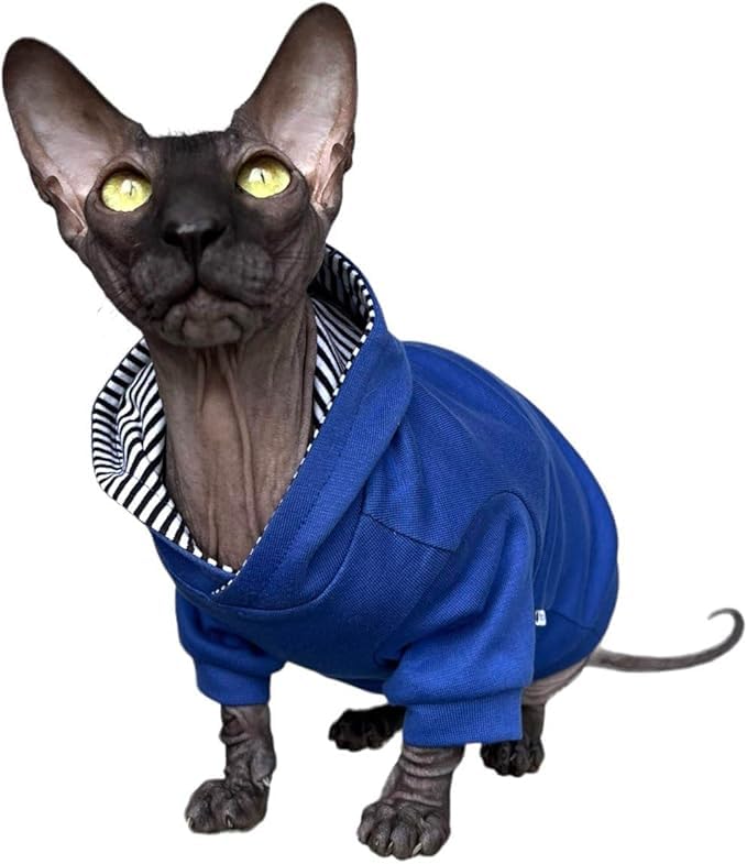 Kotomoda Sphynx Cat's Hoodie Royal Blue Naked Cat Hairless Cat Clothes (S) - Image 3