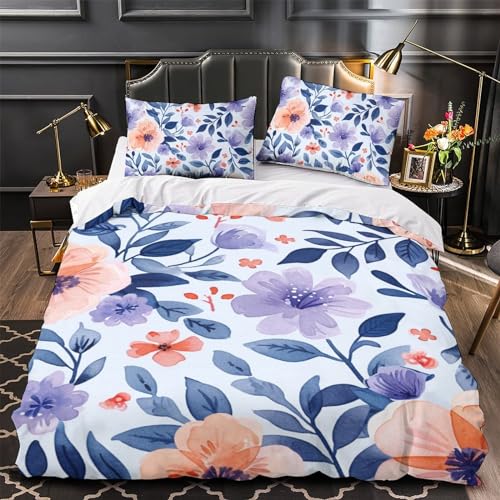 Parure de lit fleurs 3D microfibre 140x200 fermeture éclair robuste