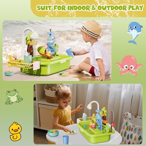 Wee Wonders 3 in 1 Play Sink with Running Water, Play Kitchen Sink Toy with Electric Faucet/Play Food/Pool Toys/Fishing Game, Pretend Play Water Table for Toddlers 3-5, Water Toys for Kids Ages 4-8 - Thumbnail 6
