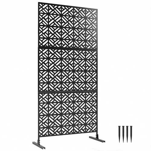 Outsunny Panneau Brise Vue décoratif Extérieur Claustra Décoratif Jardin 3 Panneaux à Motif géométrique paravent extérieur avec Support en métal 92 x 40 x 192...