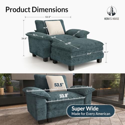 Image of HERA'S HOUSE 53 inch Modular Chaise Lounge Chair 1-Seat Couch with Ottoman
